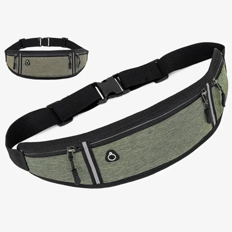 Simples Market waist pack fanny bag in olive green with black strap, lightweight waterproof, adjustable belt
