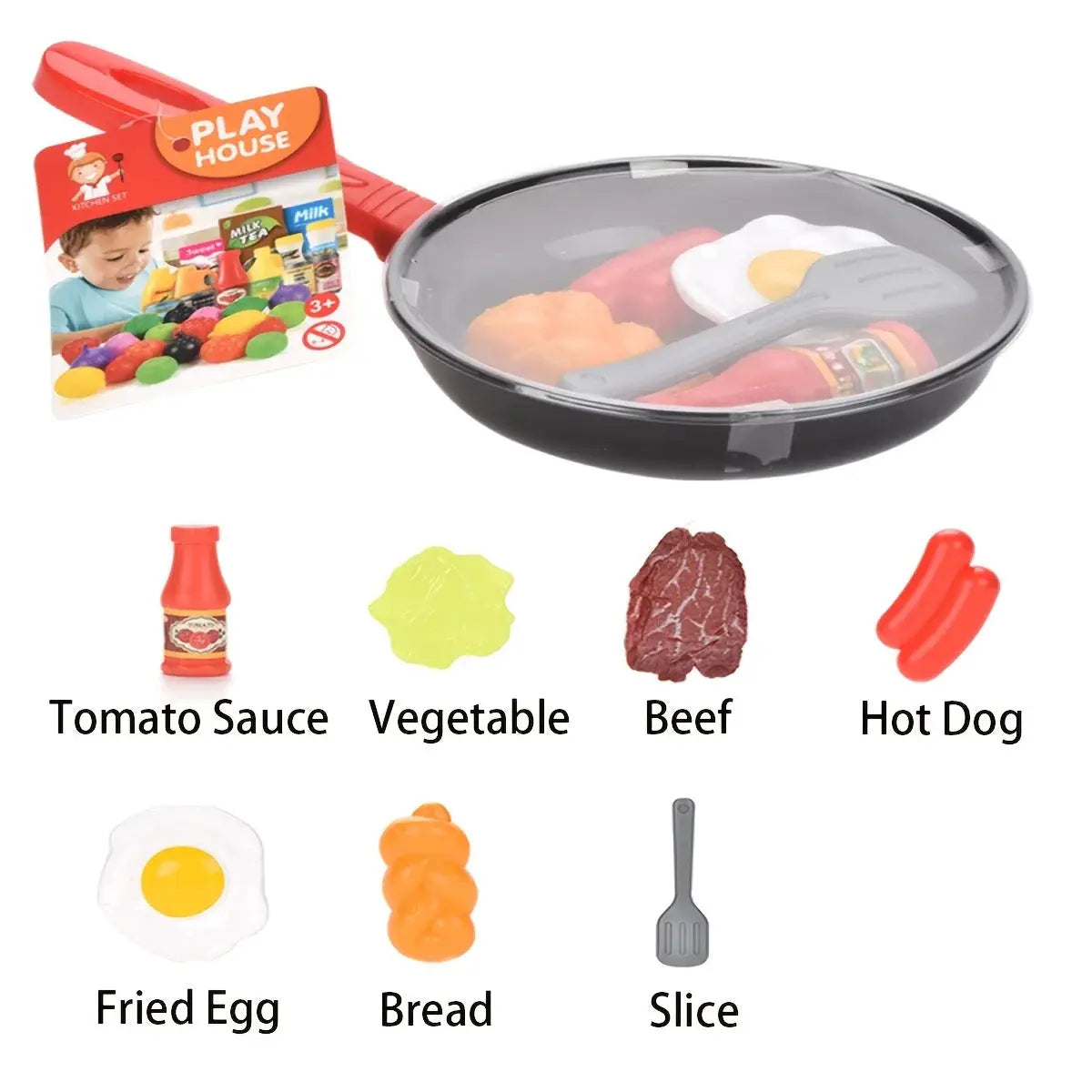 8 Piece Children Kitchen Food Toy Set Pretend Play Cookware With Steak Vegetables Bread Hot Dog Omelette Gift For Kids