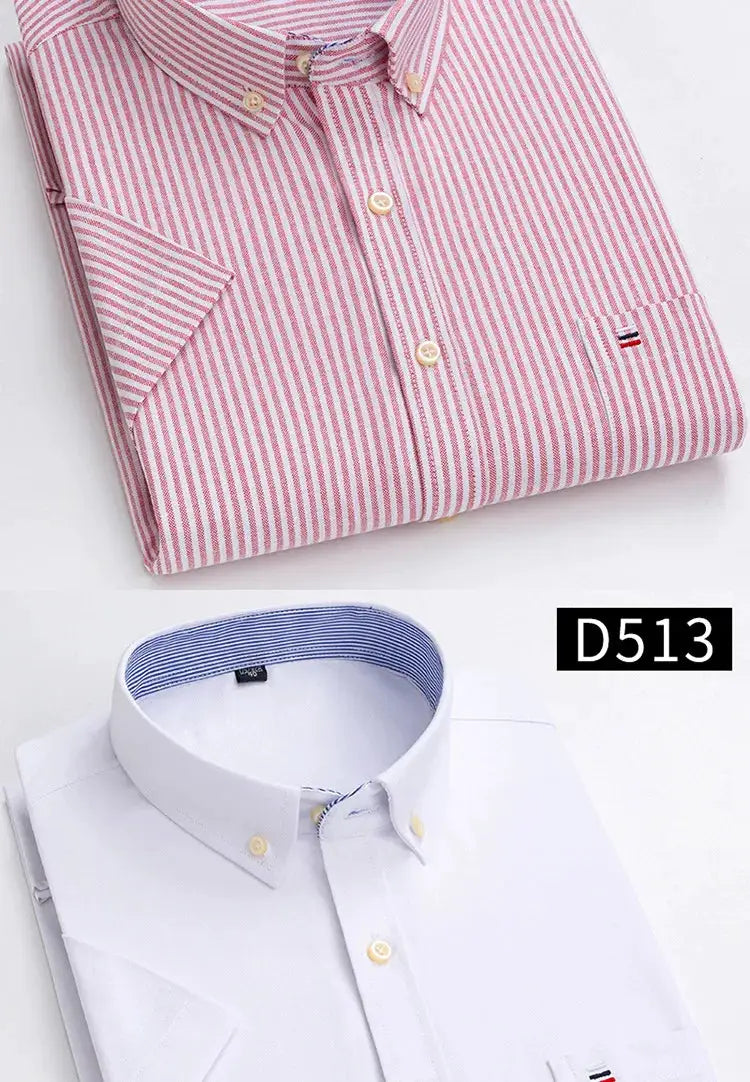 Simples Market men's social shirts; 2 cotton button-downs: pink striped Oxford and white with blue inner collar