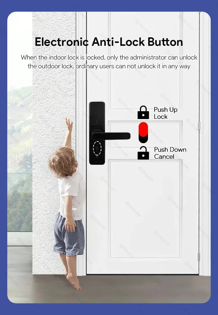 Smart fingerprint door lock, black electronic lock with lever handle