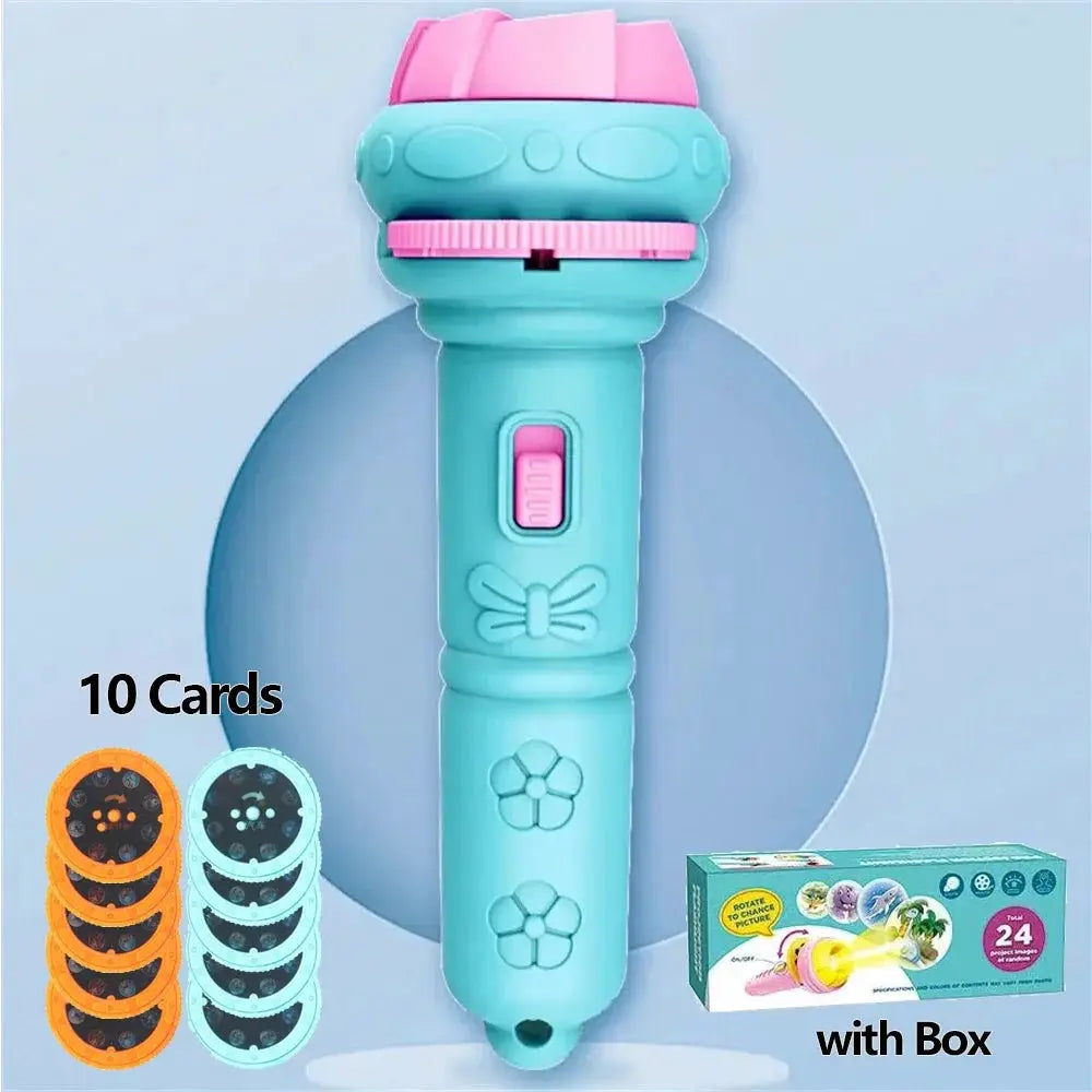 10 Cards Cartoon Projection Flashlight With 80 Patterns Kids Projector Toy For Bedtime Stories And Creative Learning