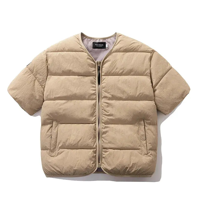 Beige cotton-padded quilted puffer vest for men and women from Simples Market, zipper, side pockets, casual wear