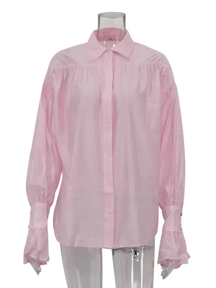 Tossy Casual See Through Blouse Patchwork Long Sleeve Lapel Collar Women Autumn Streetwear Top