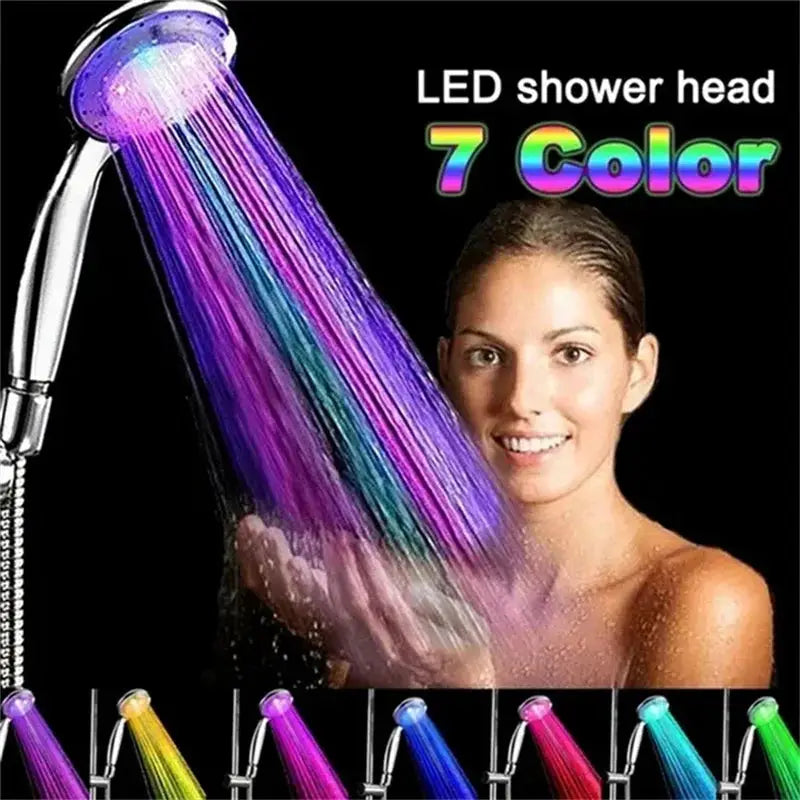 LED shower head with 7-color changing rainbow lights by Simples Market, rainfall spray showerhead