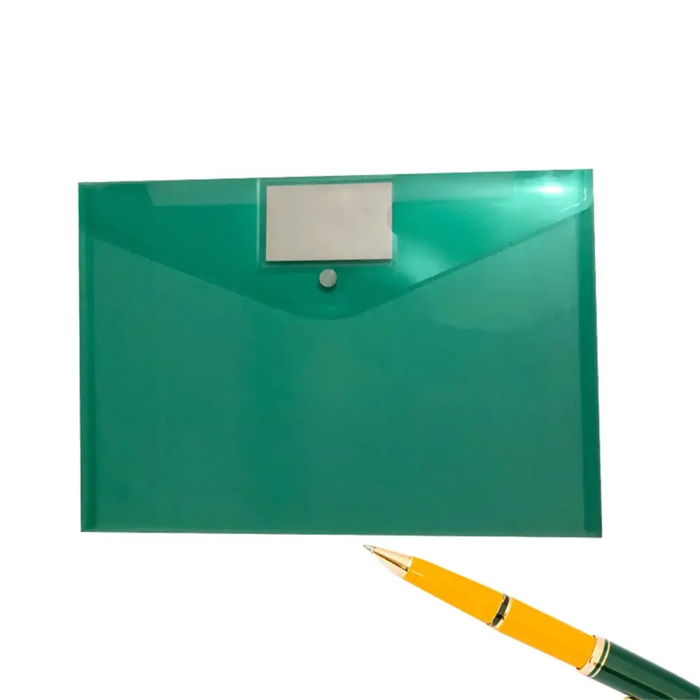 Green A4 waterproof large-capacity file folder, transparent document holder with snap closure