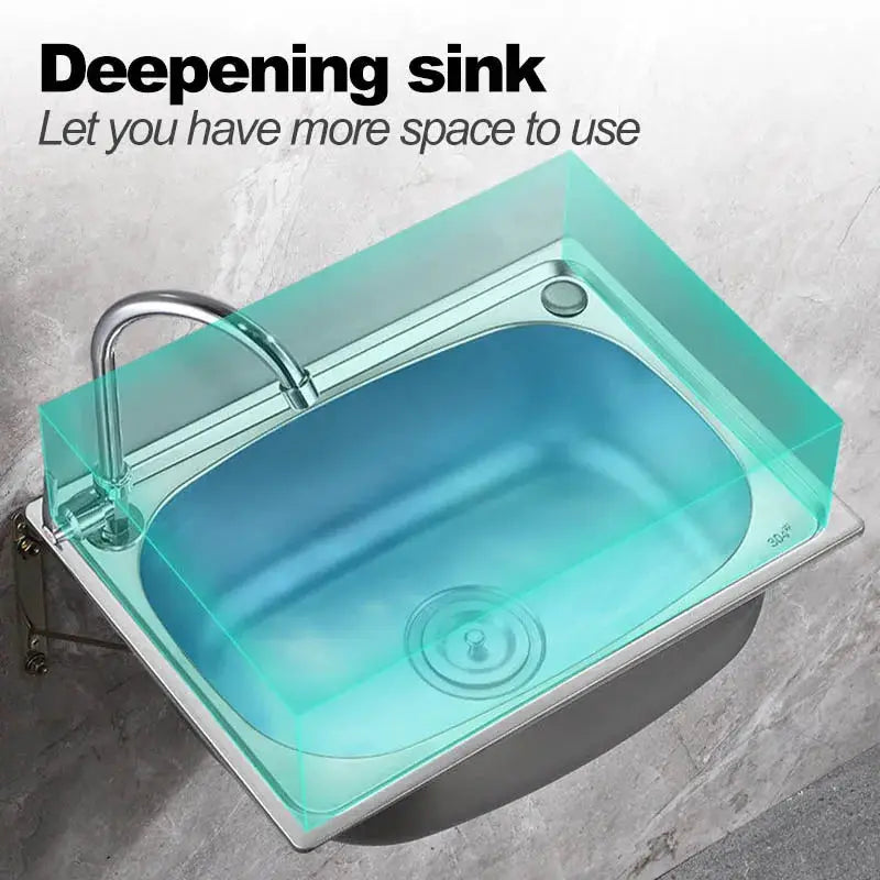 Single-bowl wall-mounted sink in 304 stainless steel by Simples Market with bracket