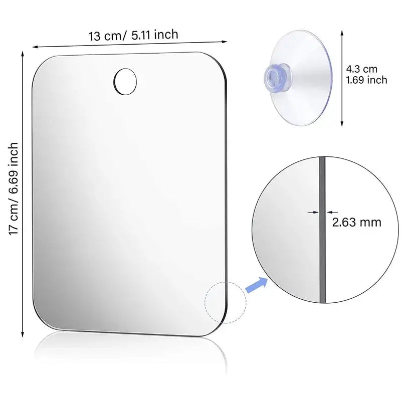 Simples Market acrylic fogless shower mirror with suction cup mount, 17x13 cm