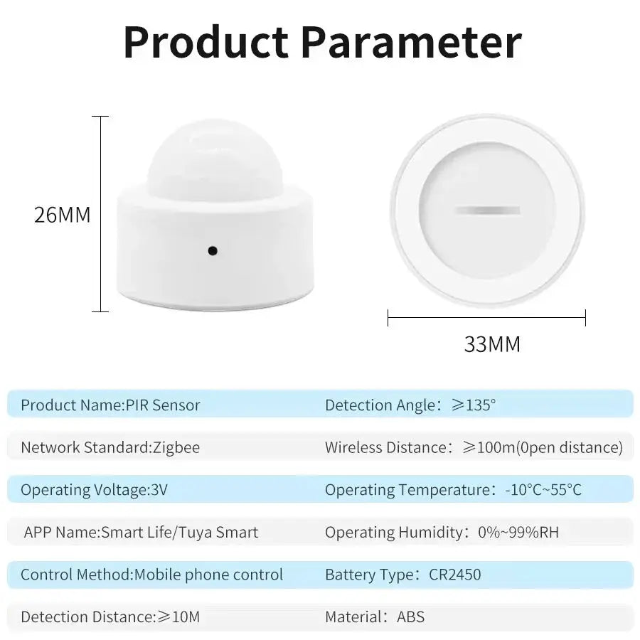 Simples Market Zigbee PIR motion sensor, white mini infrared detector for Smart Life/Tuya with Alexa