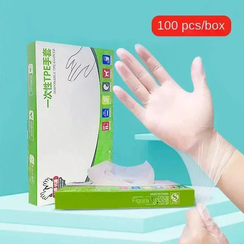 Simples Market disposable TPE gloves, clear powder-free, food-safe for dishwashing, 100 pcs/box
