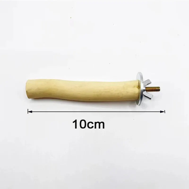 Natural parrot wood branch perch for bird cage, 10 cm long with metal bolt and washer