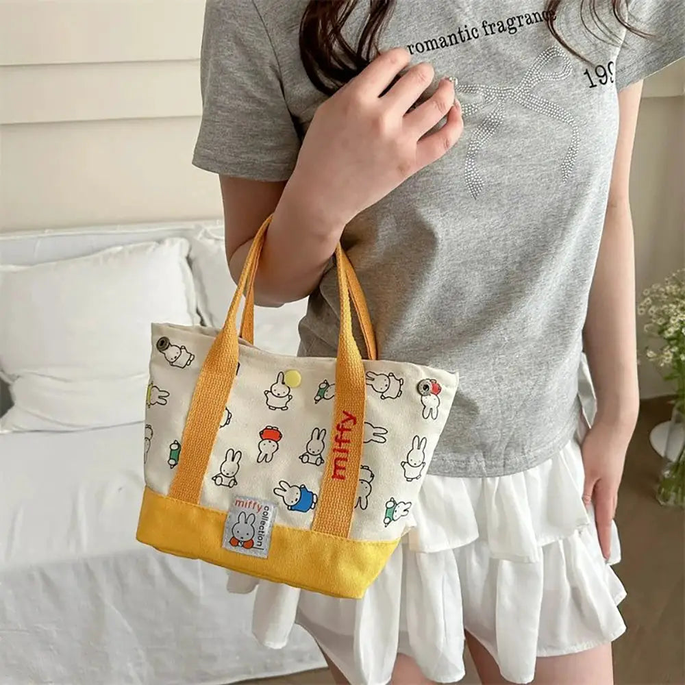 Kawaii Miffy Cute Handbag Cartoon Rabbit Canvas Embroidery Bag Multifunctional Bento Storage For Girls