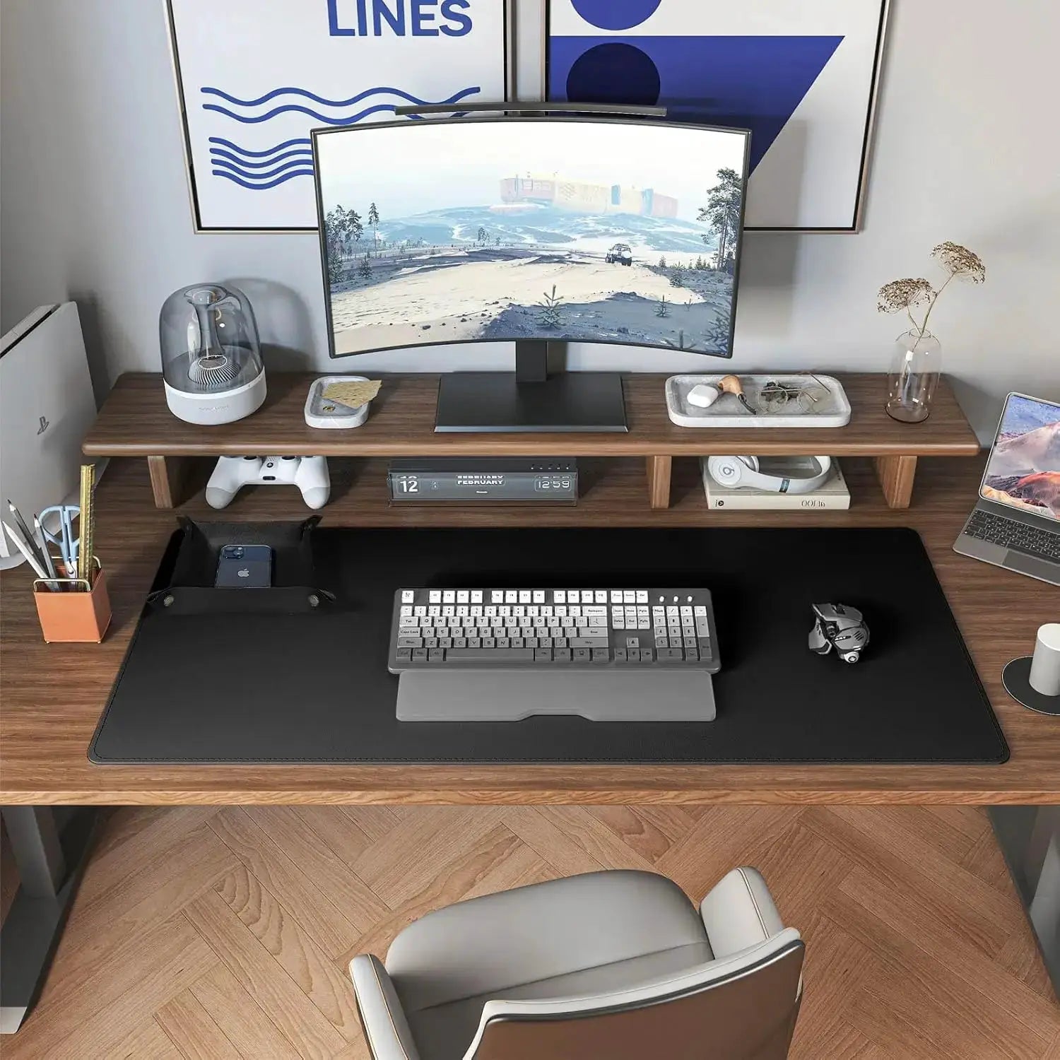 Dual Sided Desk Mat Leather Desk Pad Black Cork Desk Mat Protector Large Mouse Pad Desk Writing Pad for Office and Home