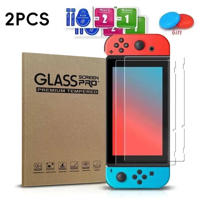 ShieldTech Two Pack Switch Tempered Glass Screen Protectors Ultra Clear 0.3mm For Nintendo Switch OLED Lite NS