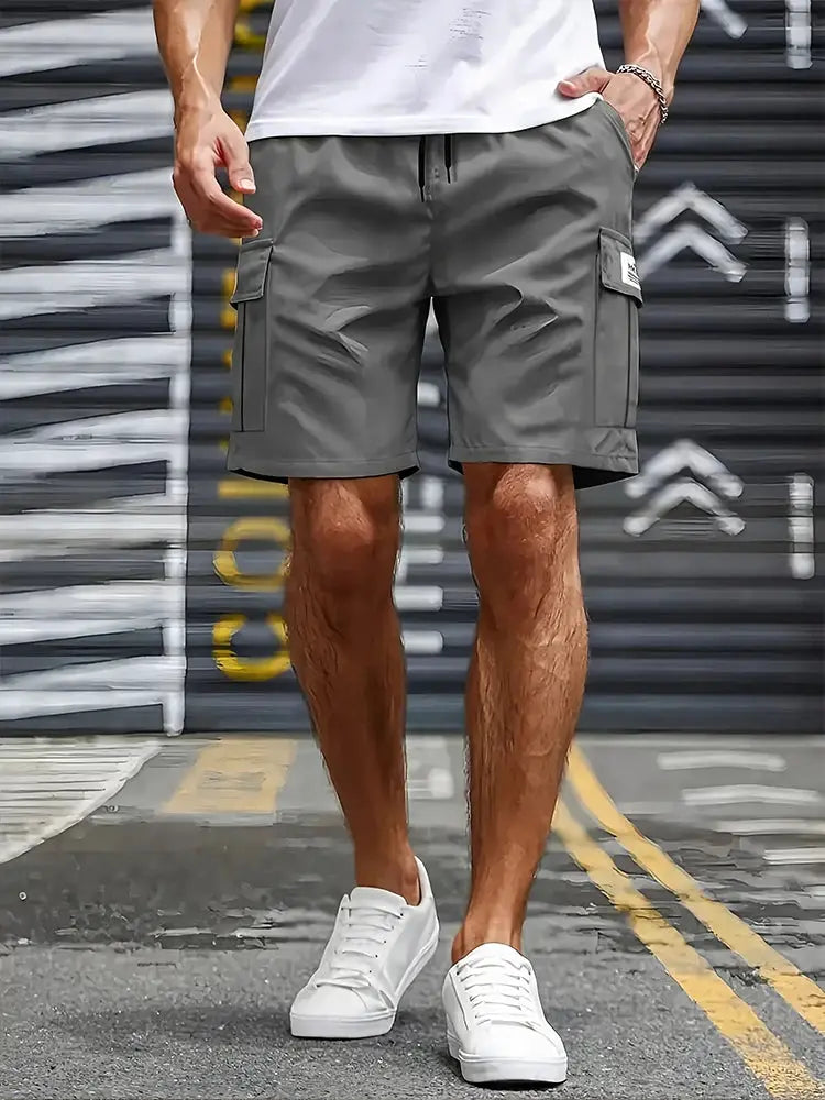 Men's cargo shorts in gray, loose-fit with large side pockets, Simples Market