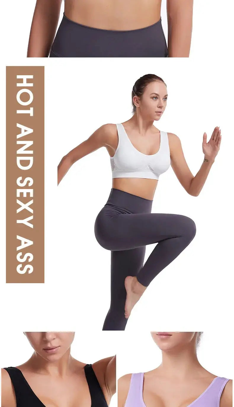 Simples Market S-7XL plus-size grid air-holes wireless sports bra, white (also available in black and lavender).