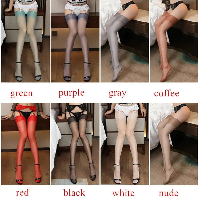 LuxeLace Multi Color See Through Stockings 110cm Nylon Sheer Anti Hook Thigh Stockings For Garter Belt