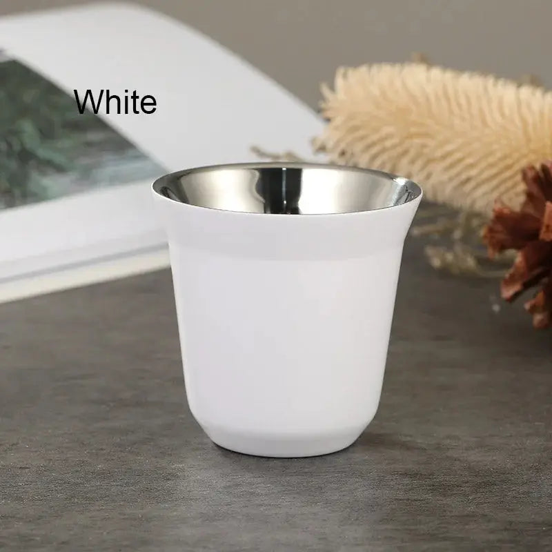 Stainless Steel Double Wall Insulated Cup 80ml Flat Bottom Capsule Coffee Cup With Inner Tank