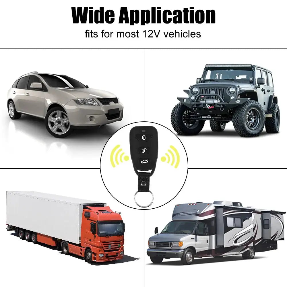 Car remote keyless control kit alarm system remote fob; universal 12V fits sedan, SUV, truck and RV
