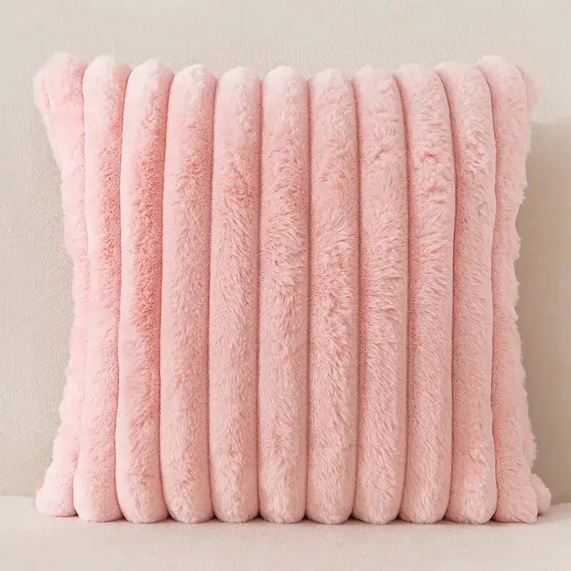 Pink stripe corduroy plush pillow cushion for sofa and bedroom decor