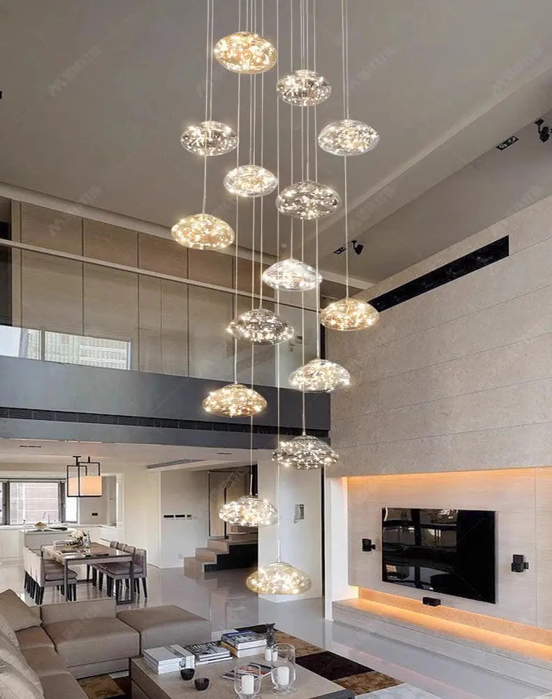 Pendant lights by Simples Market; modern glass dome LED hanging chandeliers for dining and living room
