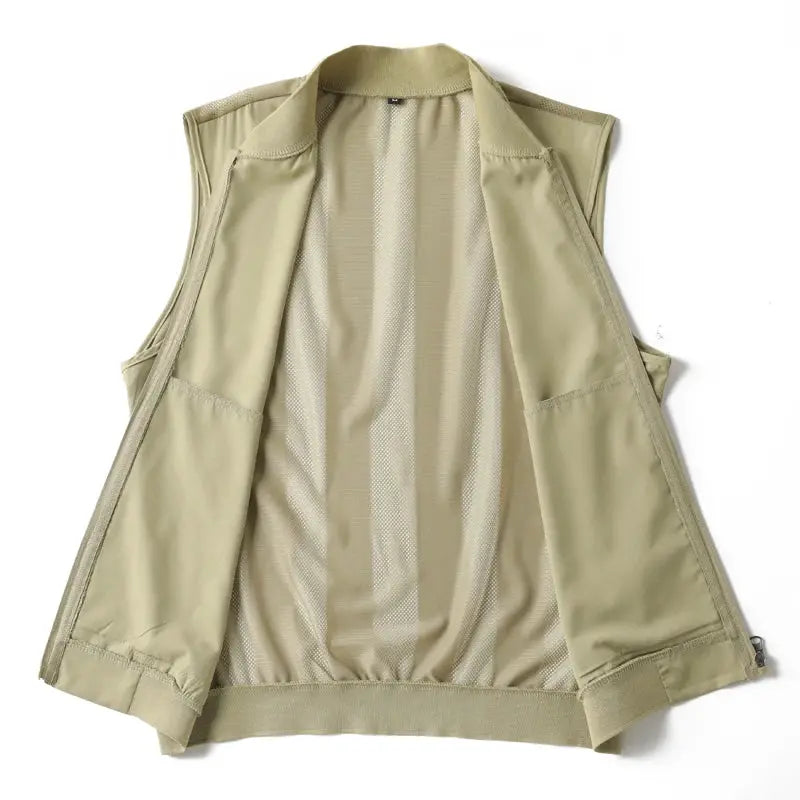 Men's mesh breathable vest by Simples Market; olive quick-dry sleeveless hiking waistcoat