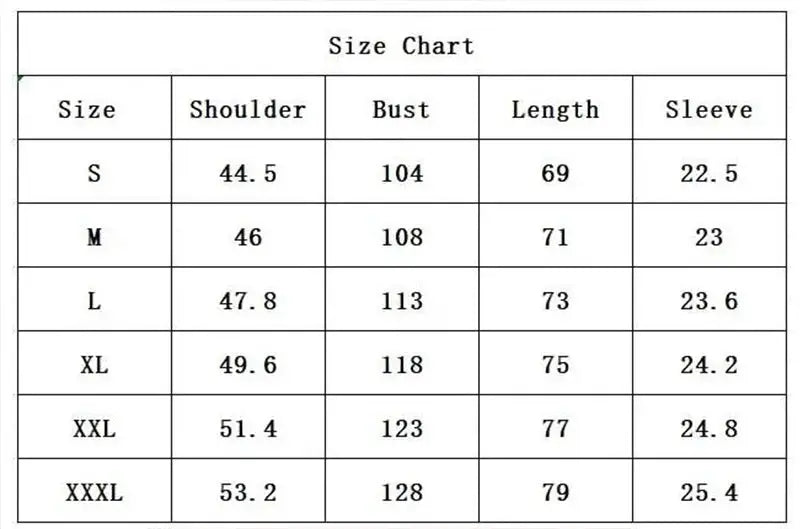 Simples Market men's line rugby polo shirt size chart with shoulder, bust, length and sleeve measurements (S-XXXL).