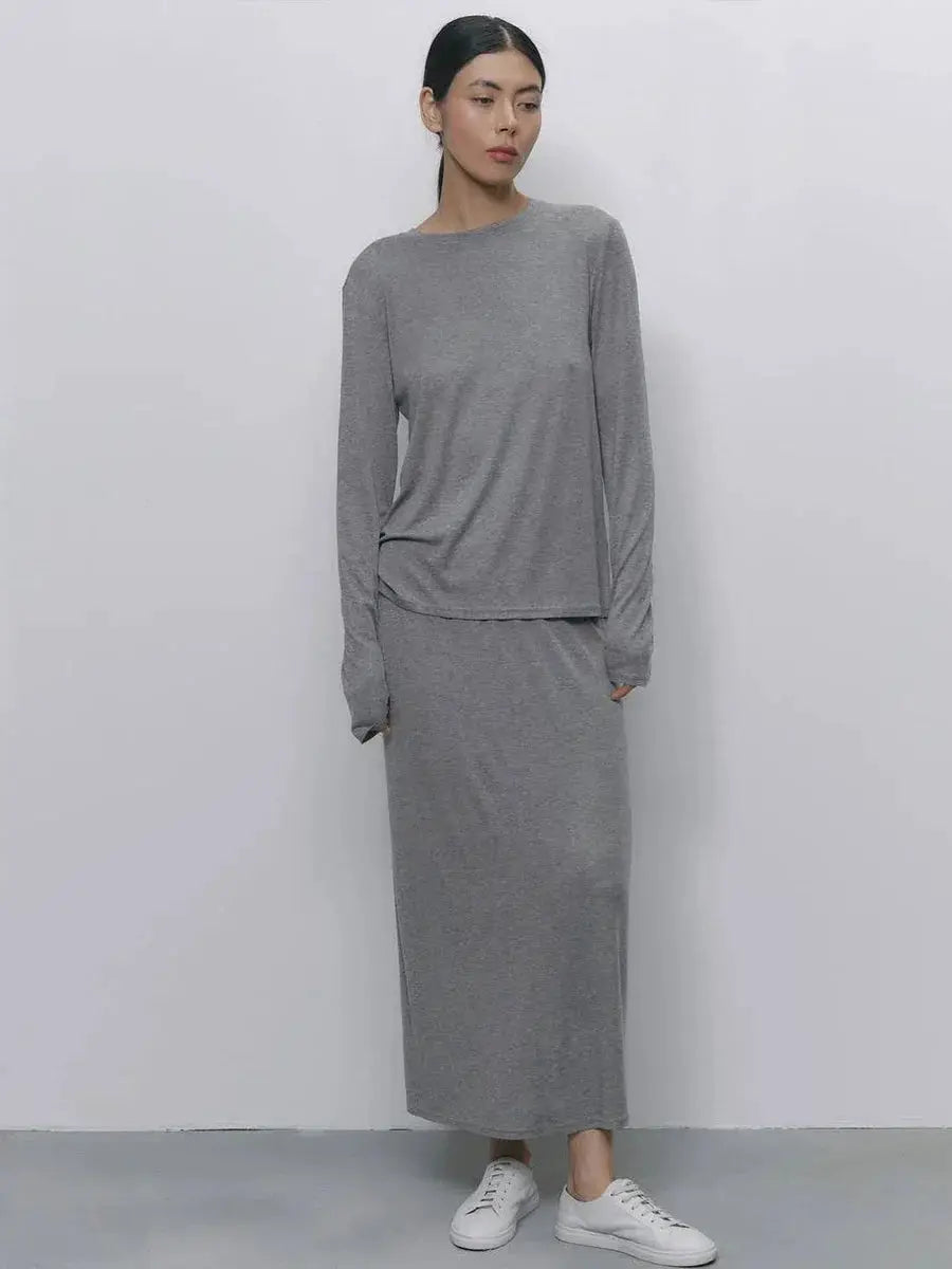 Hirsionsan Modal Soft Loose Set Women Long Sleeve Top High Waist Pants