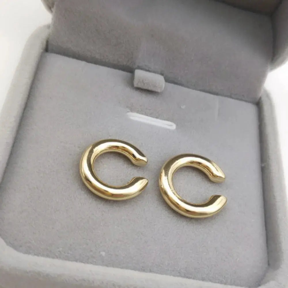 Simples Market gold-tone round ear cuffs for non-pierced ears; C-shaped geometric ear clips, set of 2.