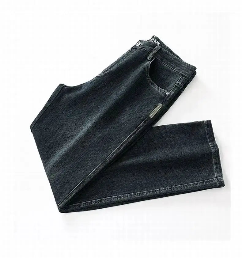 Men's baggy denim jeans, dark wash, straight leg, casual loose fit