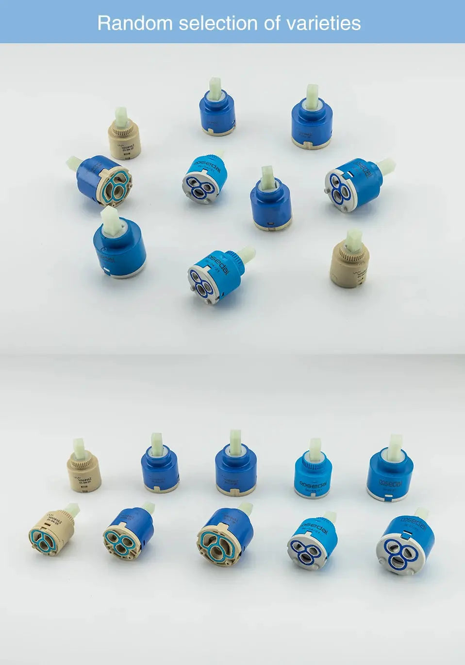 Simples Market faucet valve cores set, 30/35/40mm ceramic cartridges for hot and cold water, blue and beige, 10 pcs