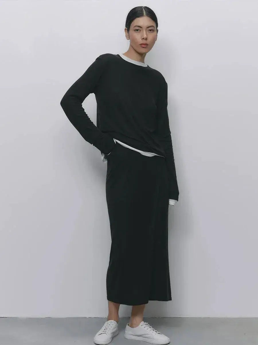 Hirsionsan Modal Soft Loose Set Women Long Sleeve Top High Waist Pants