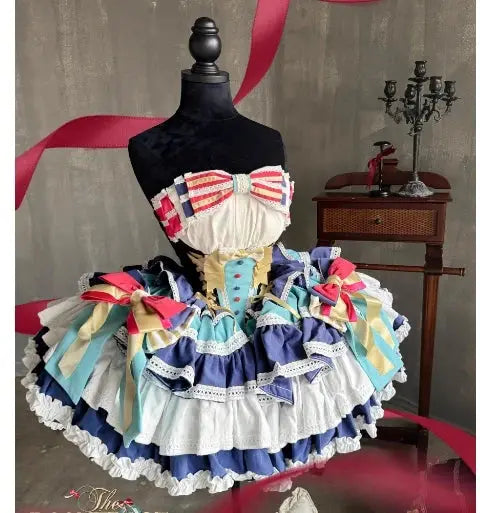 Girls Birthday Lolita Dress Tube Top Satin Bowknot Pettiskirt Mini