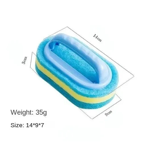 Household scrubbing sponge with handle, blue with yellow band, Simples Market, 14x9x7 cm