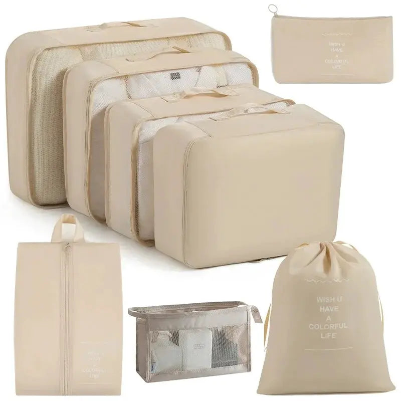 EcoVoyage Travel Storage Bag Set 7 8 9 Piece Eco Friendly Compression Packing Cubes For Clothes Shoes Toiletries