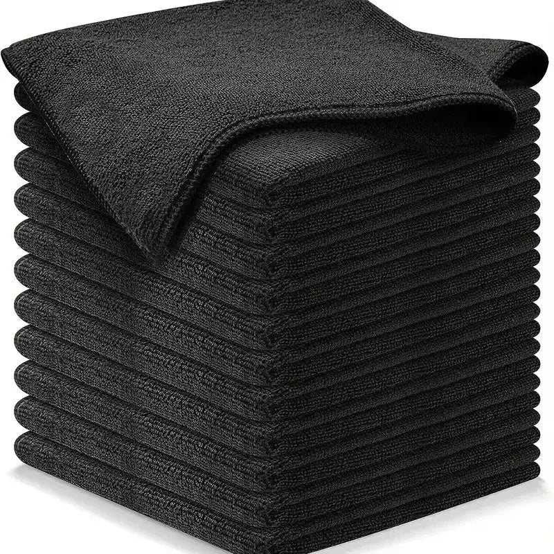 Microfiber car cleaning towels stacked in black; thick double-layer quick-dry rags