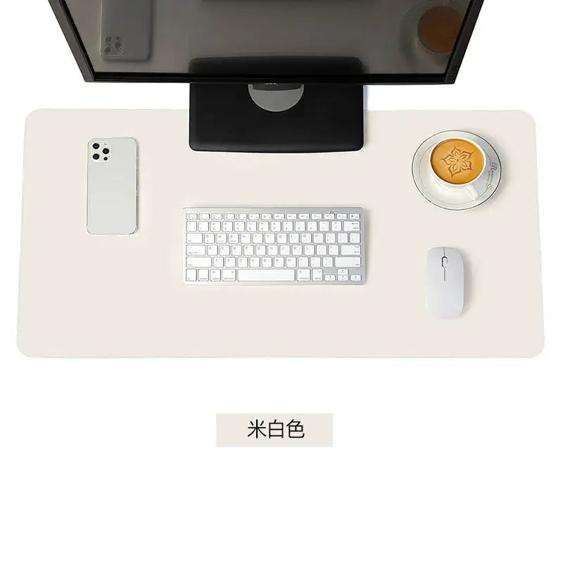 White Portable Large Gaming Mousepad Waterproof Non Slip PU Suede Desk Mat for Computer Keyboard