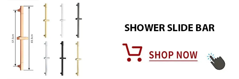Shower slide bar set in brass, brushed gold, nickel, matte black, and chrome finishes