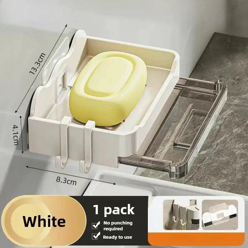 AquaNova Wall Mounted Soap And Sponge Holder With Free Punching Design Double Drainage For Quick Drying