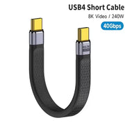 USB4 Short USB C Cable 40Gbps 240W PD Fast Charging Thunderbolt 4 and 3 Compatible Flat Cable for Laptop Phone Tablet