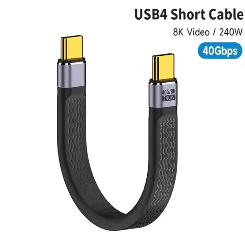 USB4 Short USB C Cable 40Gbps 240W PD Fast Charging Thunderbolt 4 and 3 Compatible Flat Cable for Laptop Phone Tablet