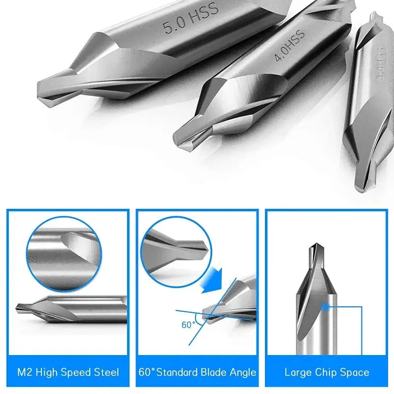 7 Piece Center Drill Bits Set 60 Degree HSS Lathe And Metalworking Countersink Tools