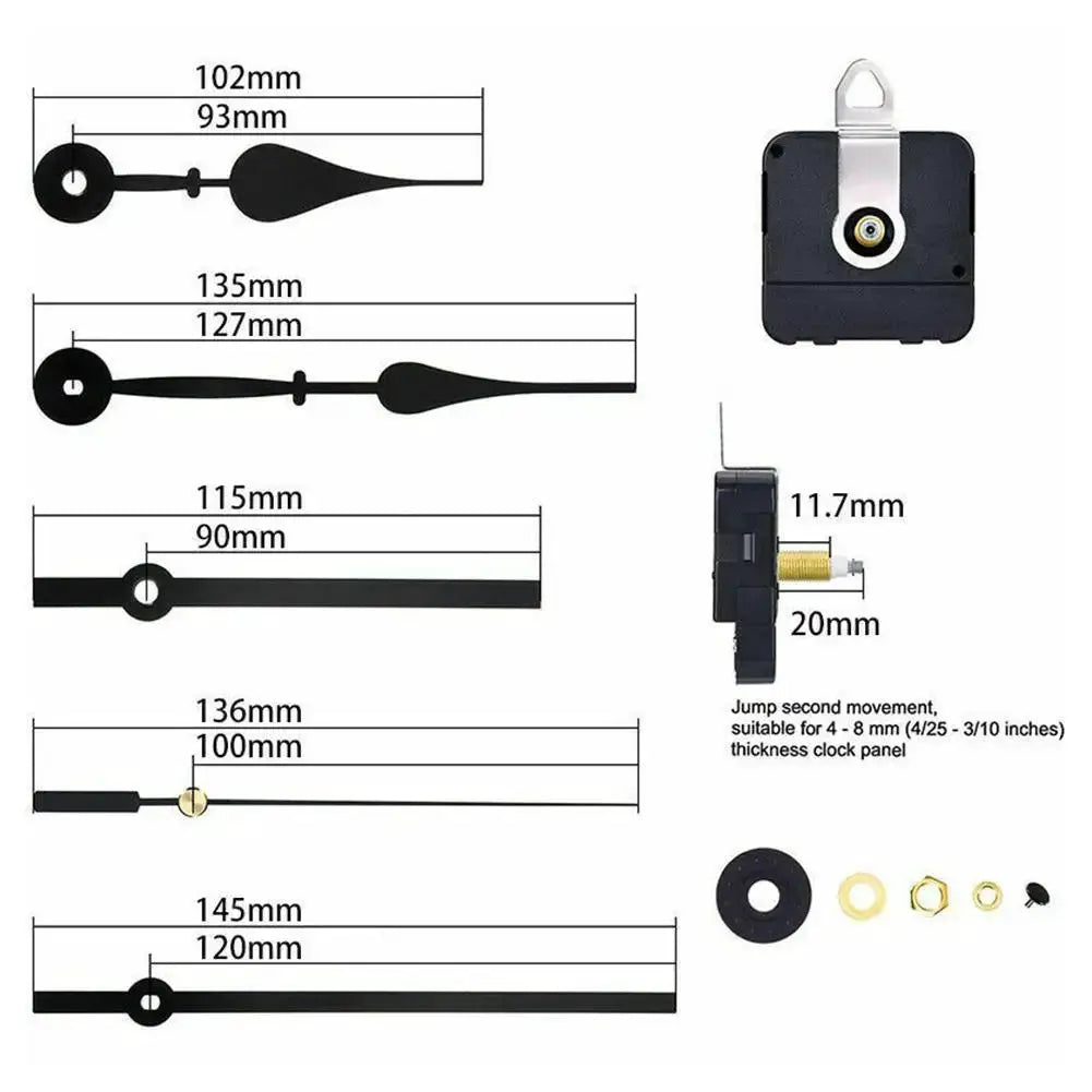 Simples Market clock mechanism kit with silent quartz movement and black hands set for wall, table or hanging repairs