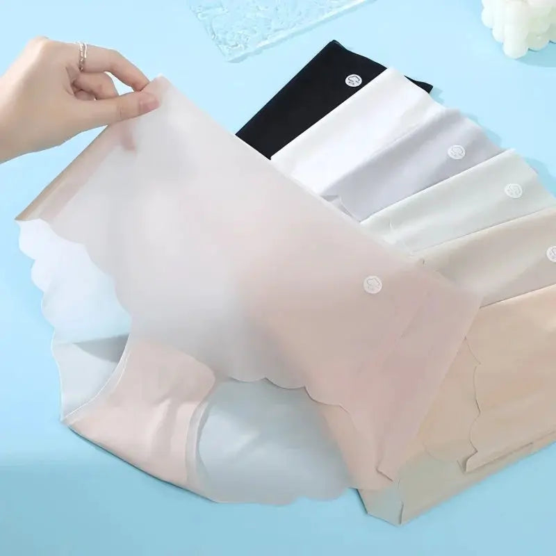 Simples Market 7Pcs Ultra-Thin Panties set in assorted colors; low-rise, quick-drying ice-silk briefs.