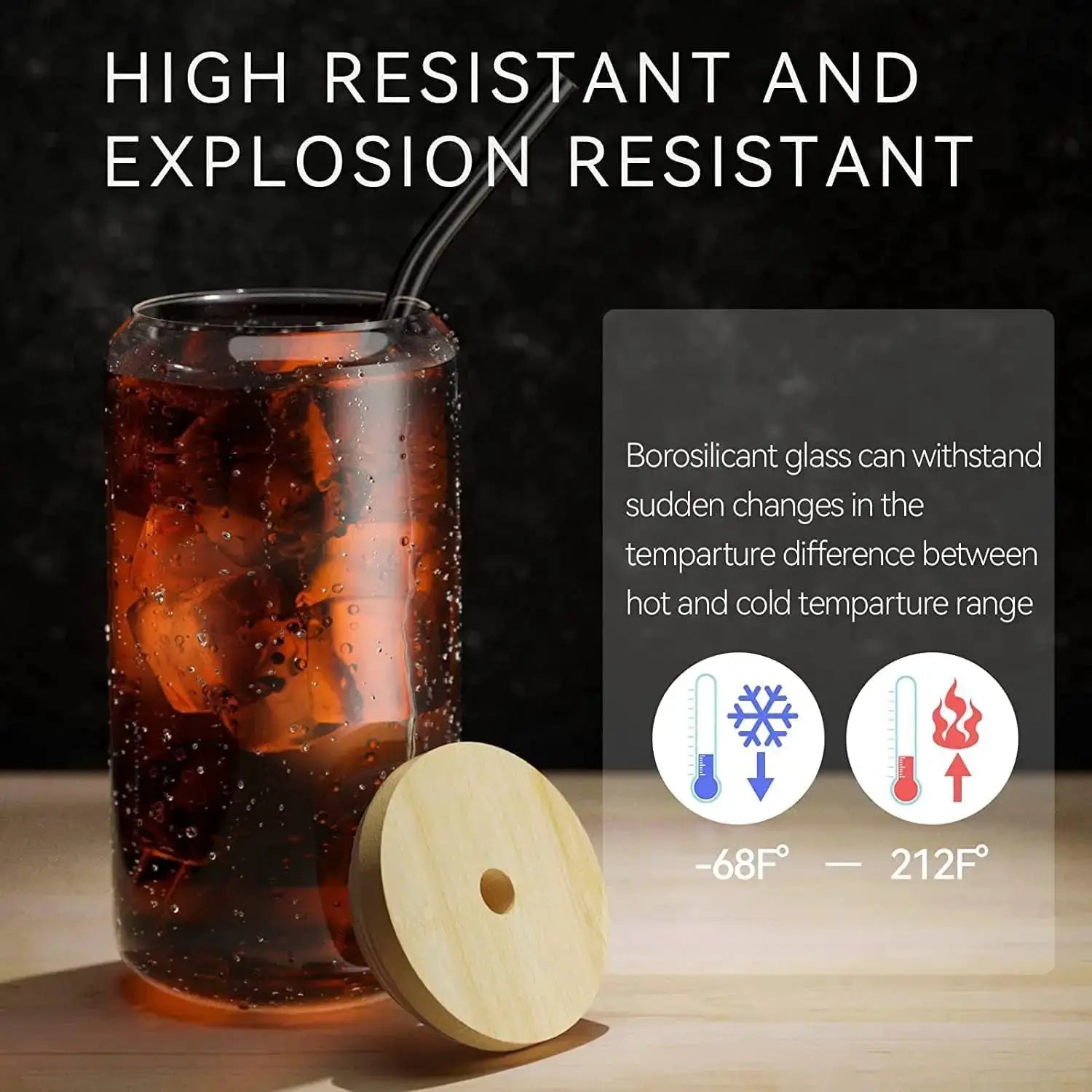18.6oz 540ML Can Shaped Glass Cups With Bamboo Lids And Glass Straws For Beer Iced Coffee Wine Cocktail