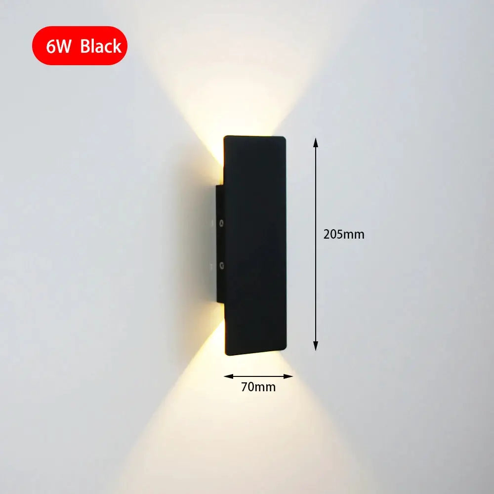 Modern LED wall lamp by Simples Market; black aluminum sconce with dual up/down lighting, 205mm tall and 70mm wide