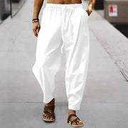 New Men's Cotton Linen Pants Summer and Autumn High Waist Wide Leg Trousers Breathable Casual Loose Fit