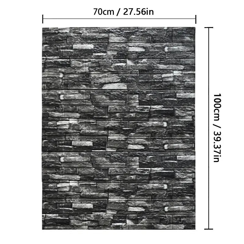 3D brick-pattern wall panel wallpaper, gray stone texture, waterproof, 70cm × 1m for living room and bedroom decor