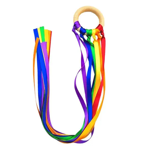 Montessori Style Wooden Ribbon Ring Sensory Toy For Baby BPA Free Non Toxic Color Recognition Fine Motor Development