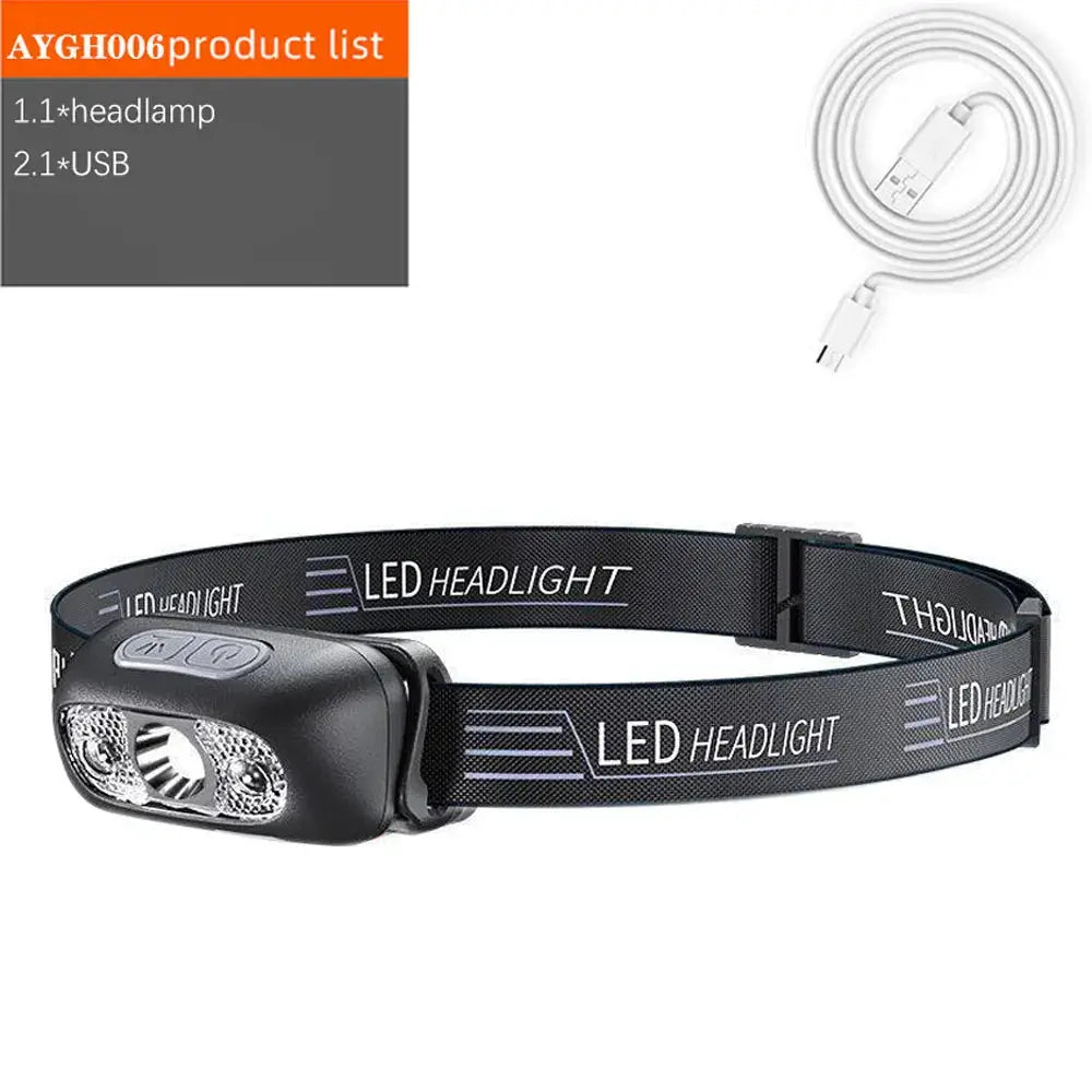 BrightPulse USB Rechargeable Headlamp 500 Lumen Motion Sensor Hands Free Light For Running Fishing Hiking