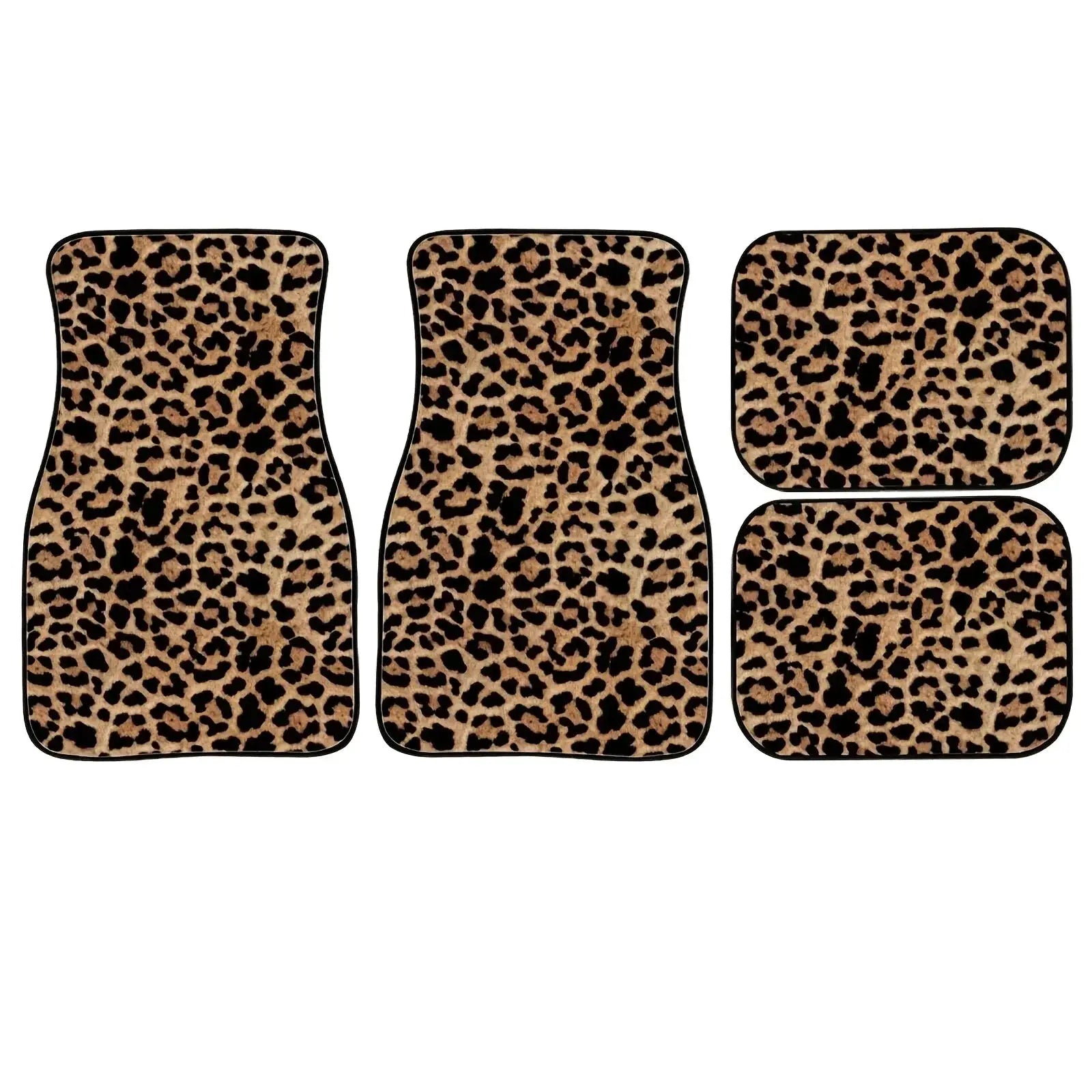 4-piece leopard print car floor mats set, all-weather universal fit for front and rear seats